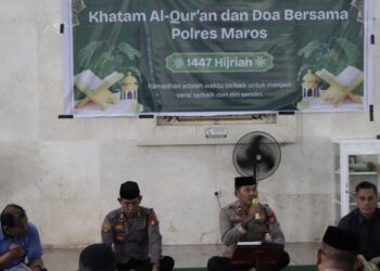 Polres Maros Gelar Khatam Al-Qur’an di Masjid Agung, Perkuat Binrohtal Personel Selama Ramadan